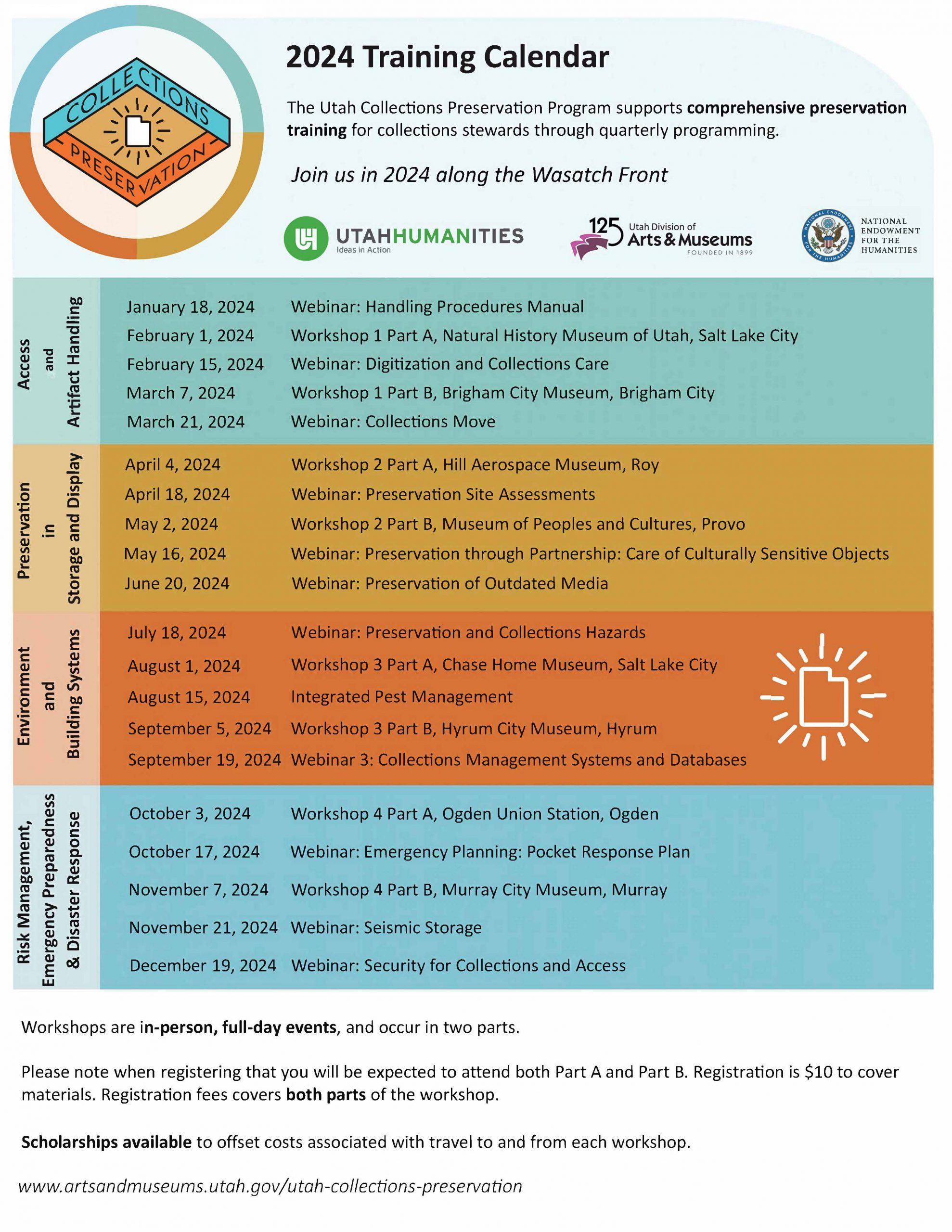 Utah Collections Preservation Calendar of Events scheduling graphic